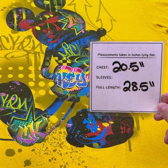 Disney Mens T-Shirt Sz Large Yellow Graffiti Mickey Mouse Graphic Streetwear Tee - Picture 4 of 6